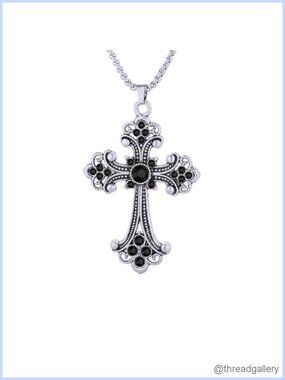 Baroque Rhinestone Cross Pendant Necklace Titanium Steel 23.6in